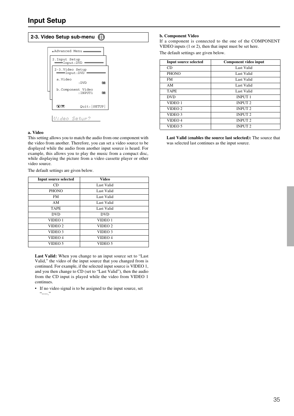Input setup, 3. video setup sub-menu | Onkyo TX-DS898 User Manual | Page 35 / 72