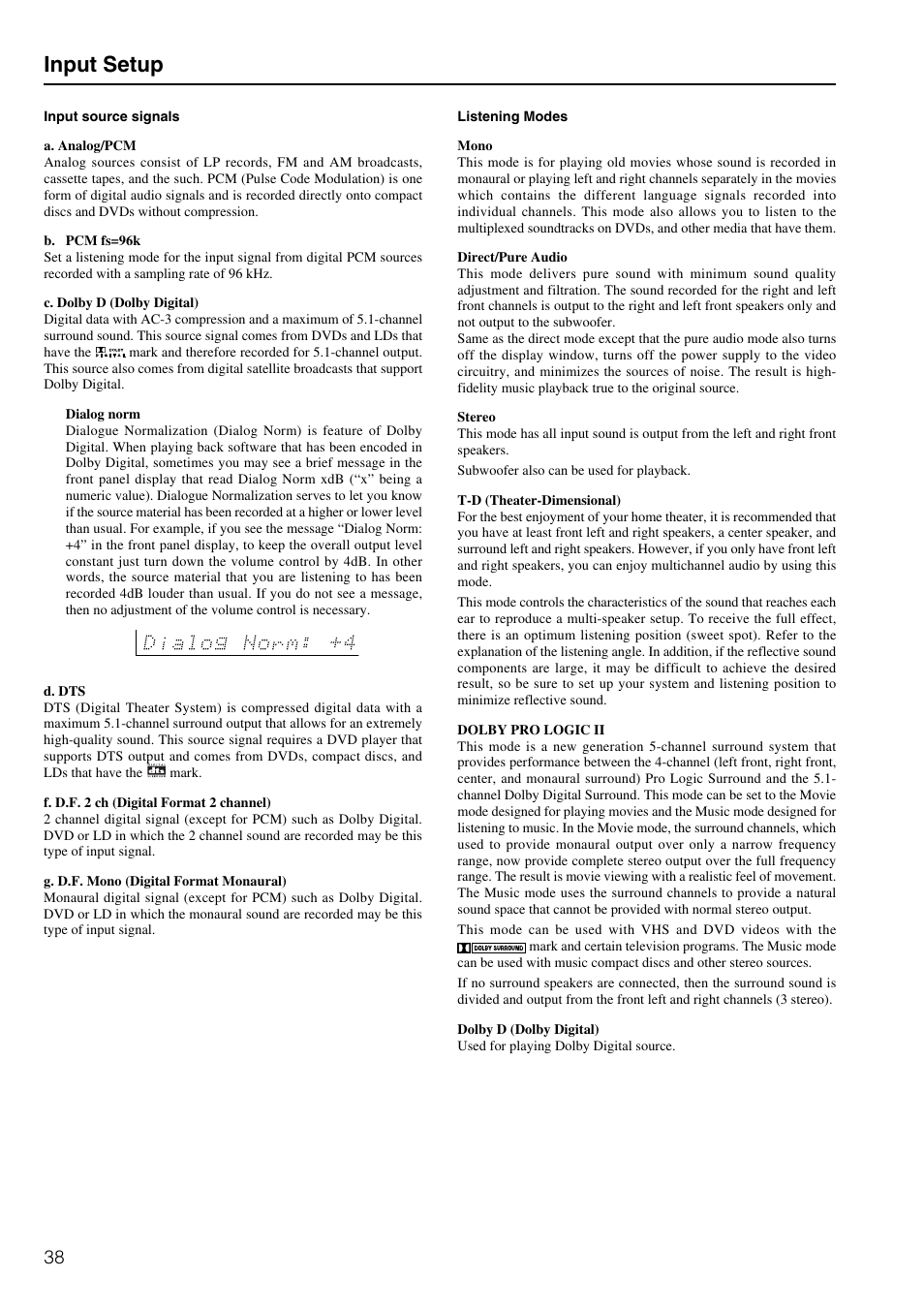 Input setup | Onkyo TX-DS898 User Manual | Page 38 / 72