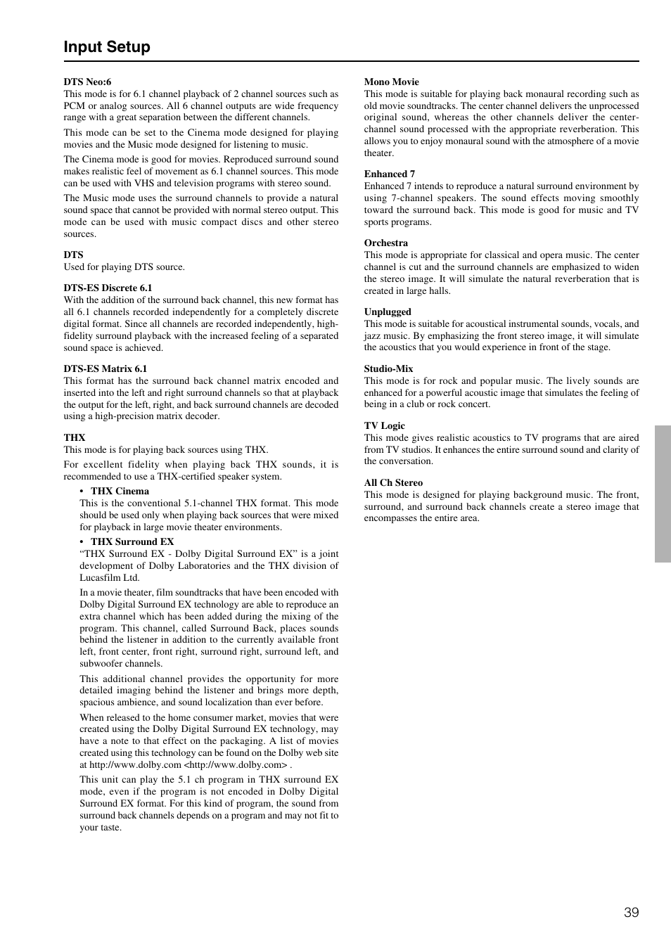 Input setup | Onkyo TX-DS898 User Manual | Page 39 / 72