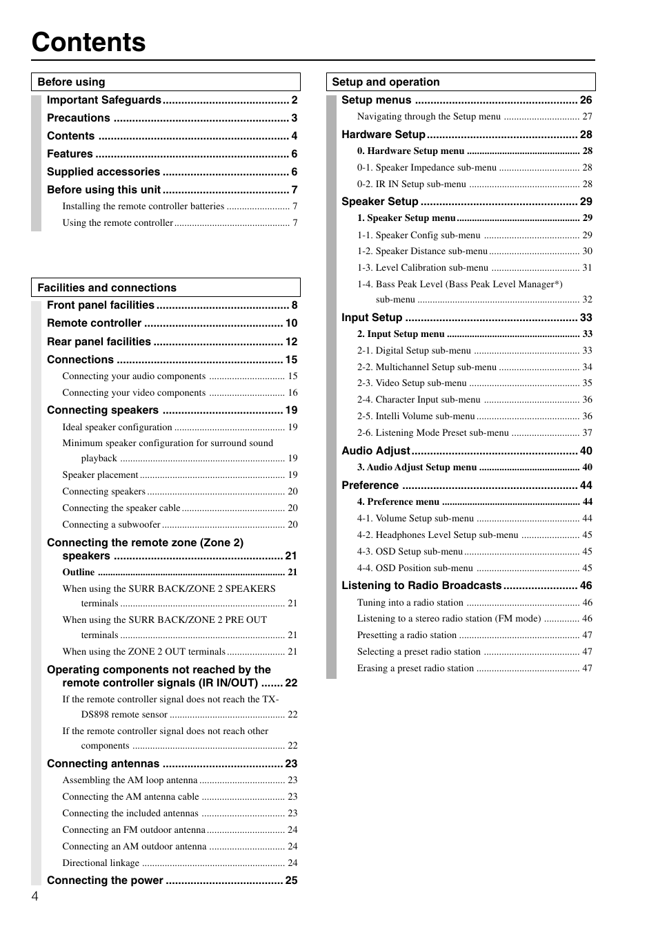 Onkyo TX-DS898 User Manual | Page 4 / 72