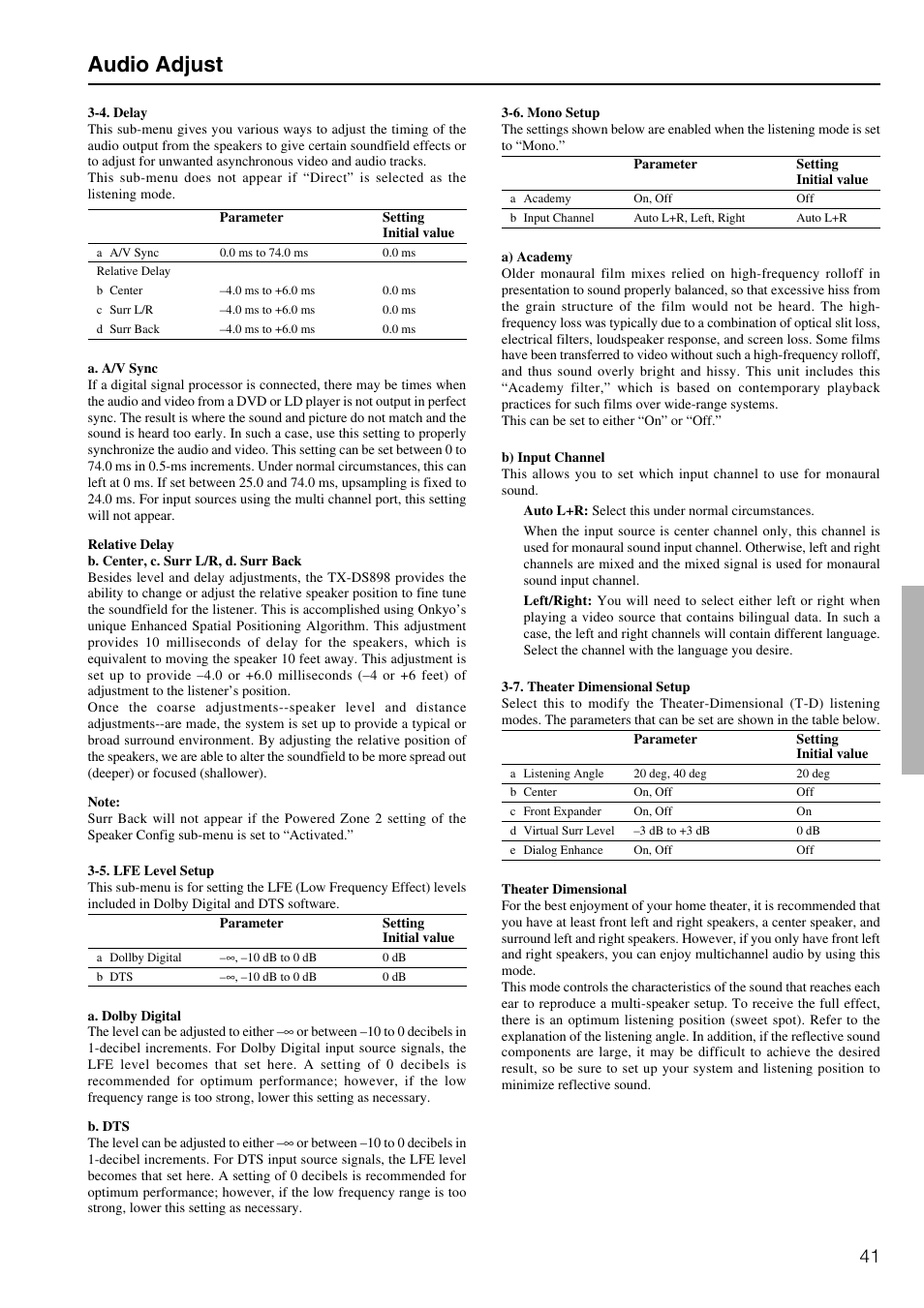 Audio adjust | Onkyo TX-DS898 User Manual | Page 41 / 72