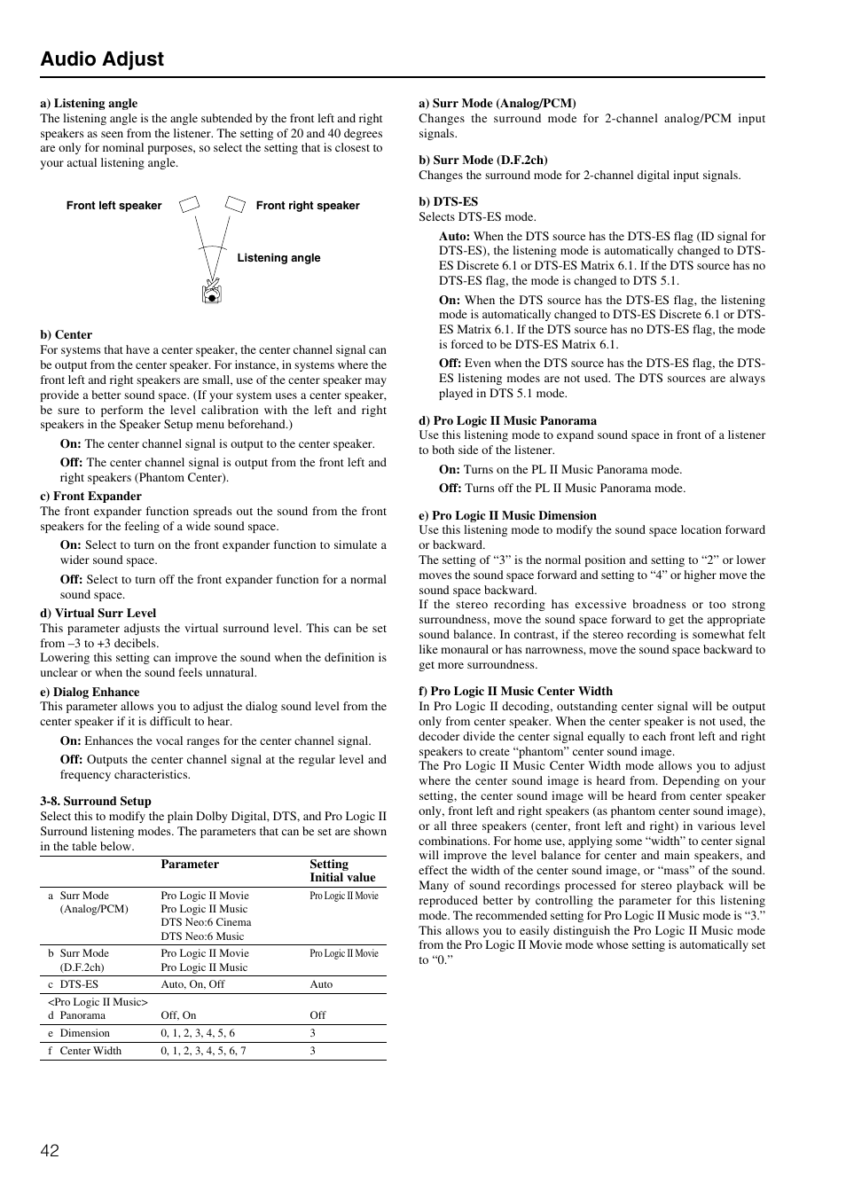Audio adjust | Onkyo TX-DS898 User Manual | Page 42 / 72