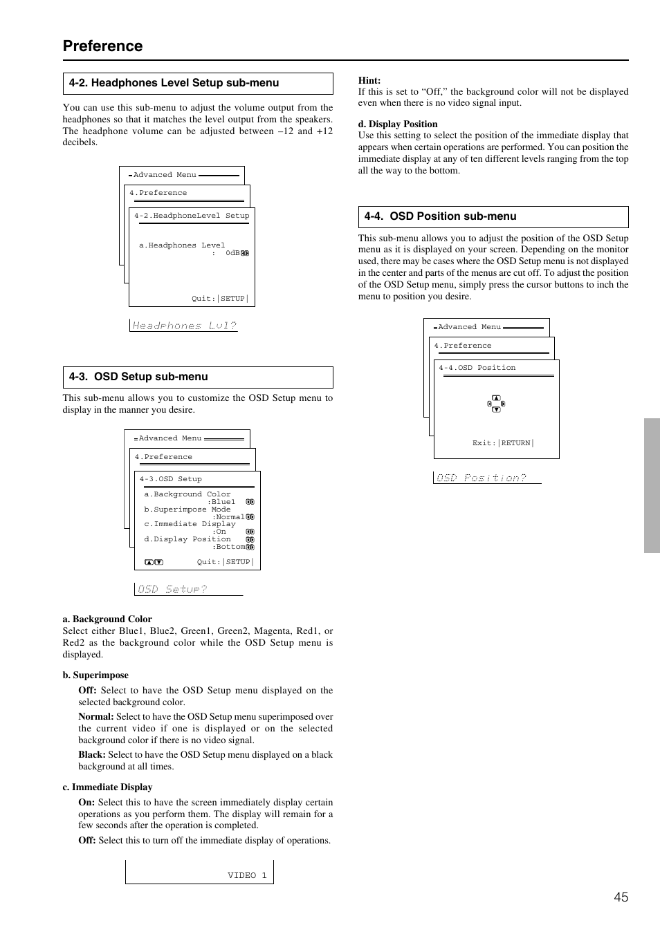 Preference | Onkyo TX-DS898 User Manual | Page 45 / 72