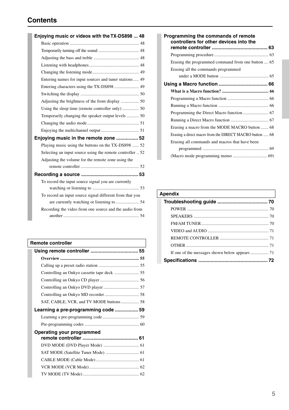 Onkyo TX-DS898 User Manual | Page 5 / 72