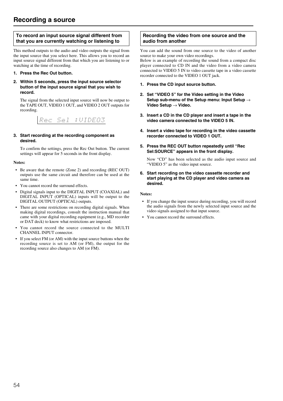 Recording a source | Onkyo TX-DS898 User Manual | Page 54 / 72