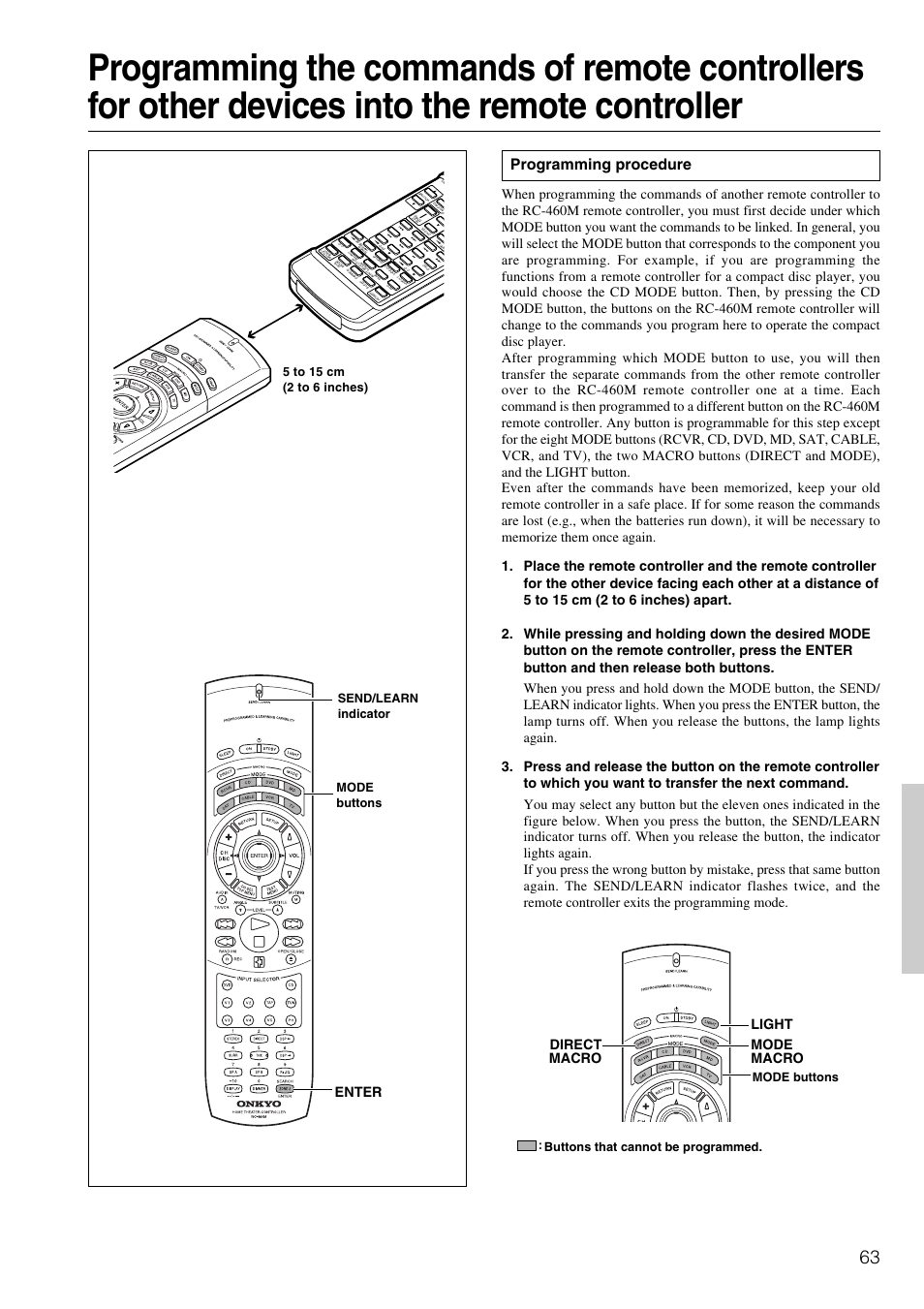 Programming procedure, Enter direct macro mode macro light | Onkyo TX-DS898 User Manual | Page 63 / 72