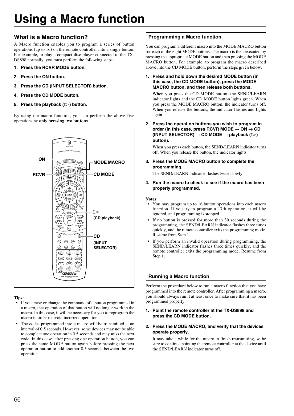 Using a macro function, What is a macro function | Onkyo TX-DS898 User Manual | Page 66 / 72
