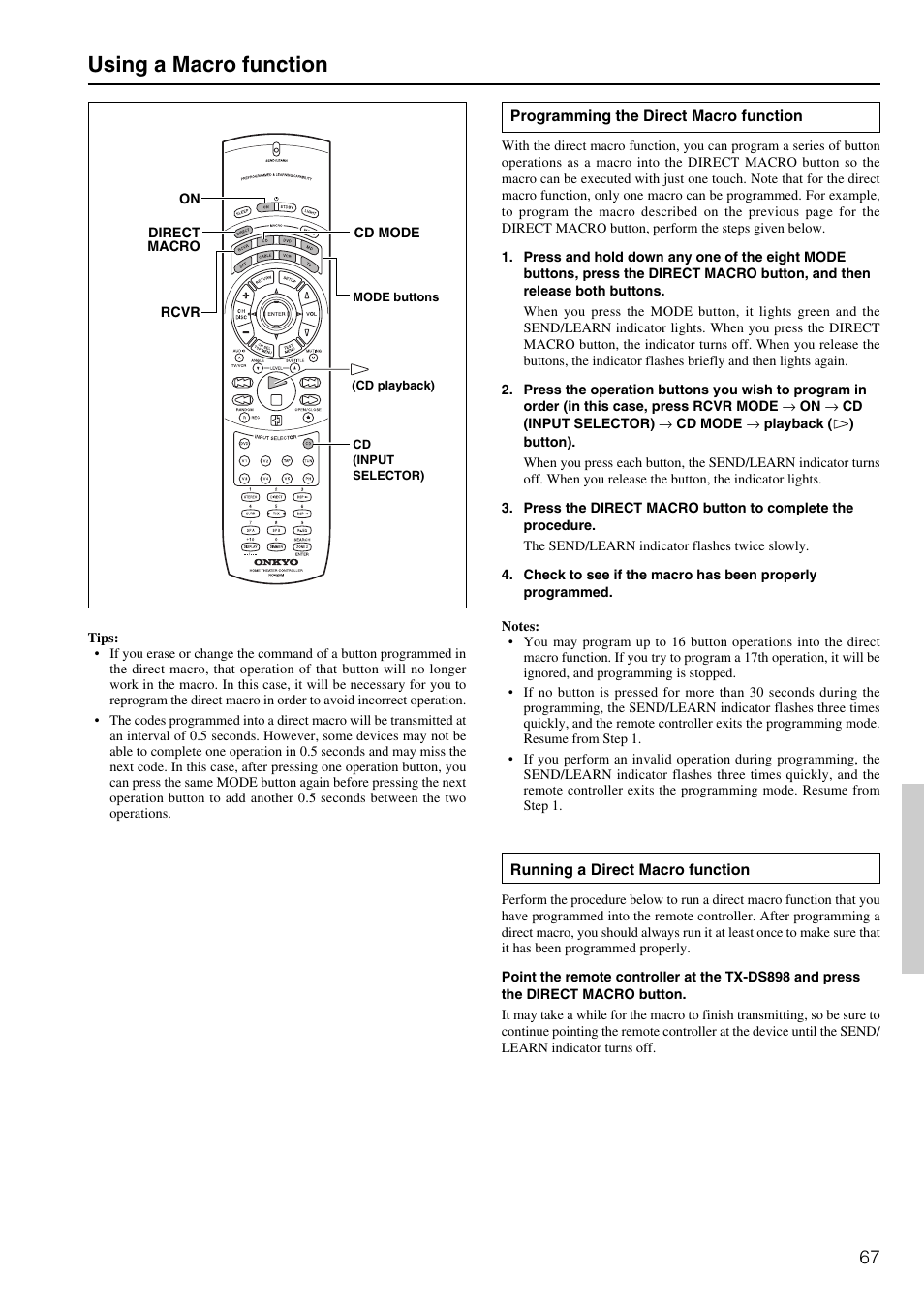 Using a macro function | Onkyo TX-DS898 User Manual | Page 67 / 72