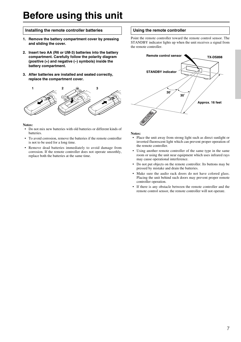 Before using this unit | Onkyo TX-DS898 User Manual | Page 7 / 72