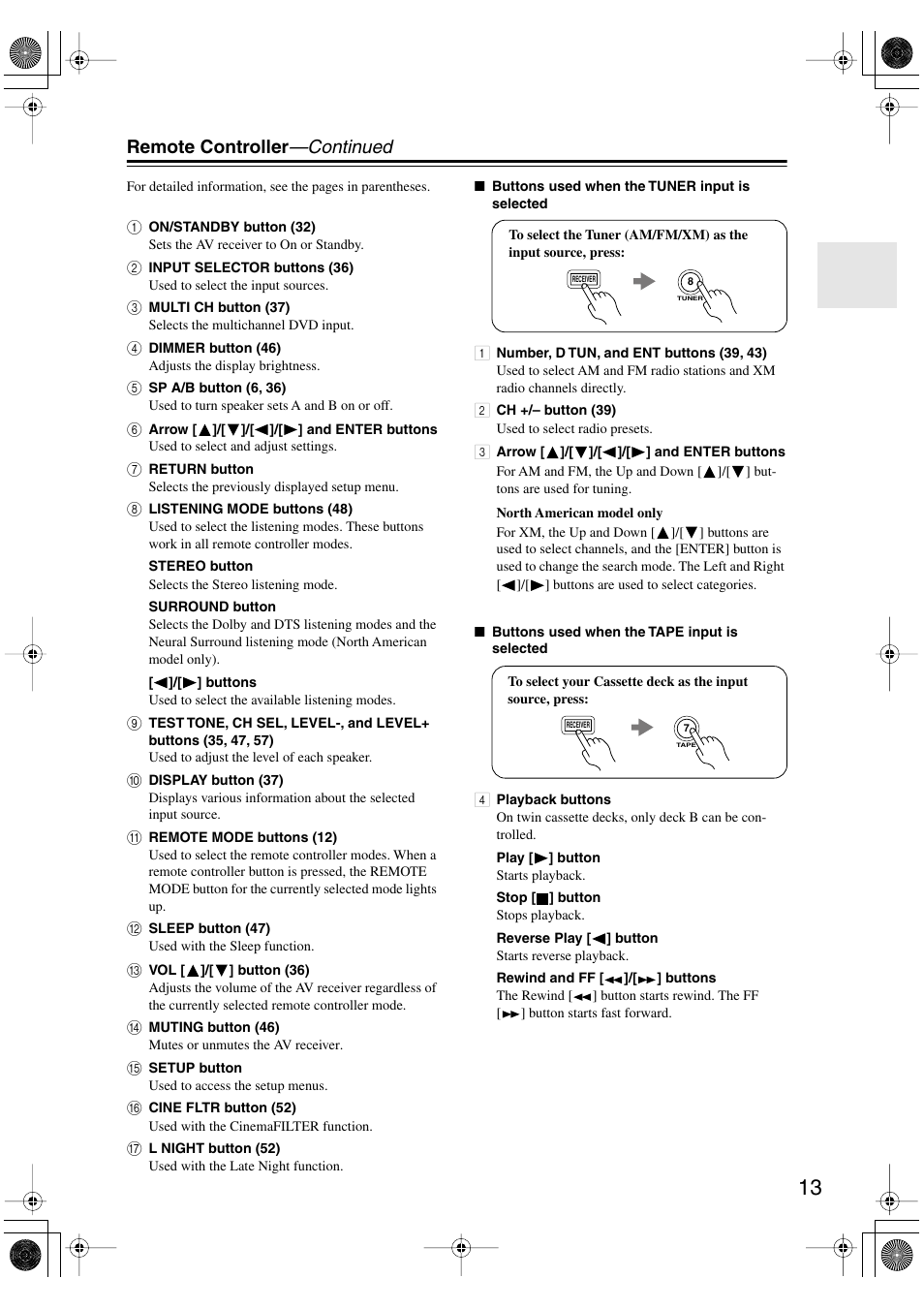 Remote controller —continued | Onkyo TX-SR8450 User Manual | Page 13 / 80