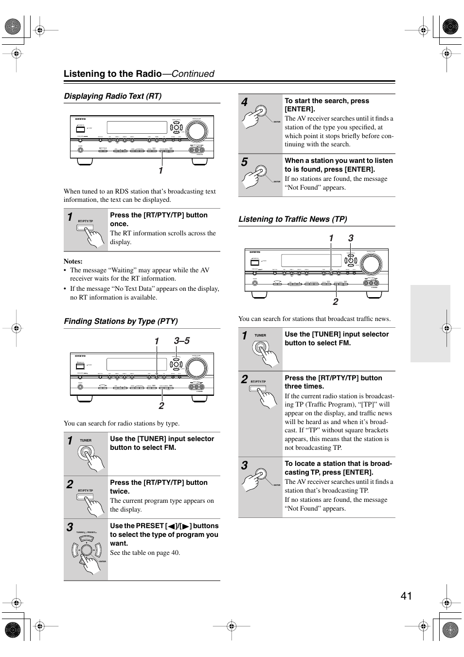 Utton (41, Listening to the radio —continued | Onkyo TX-SR8450 User Manual | Page 41 / 80