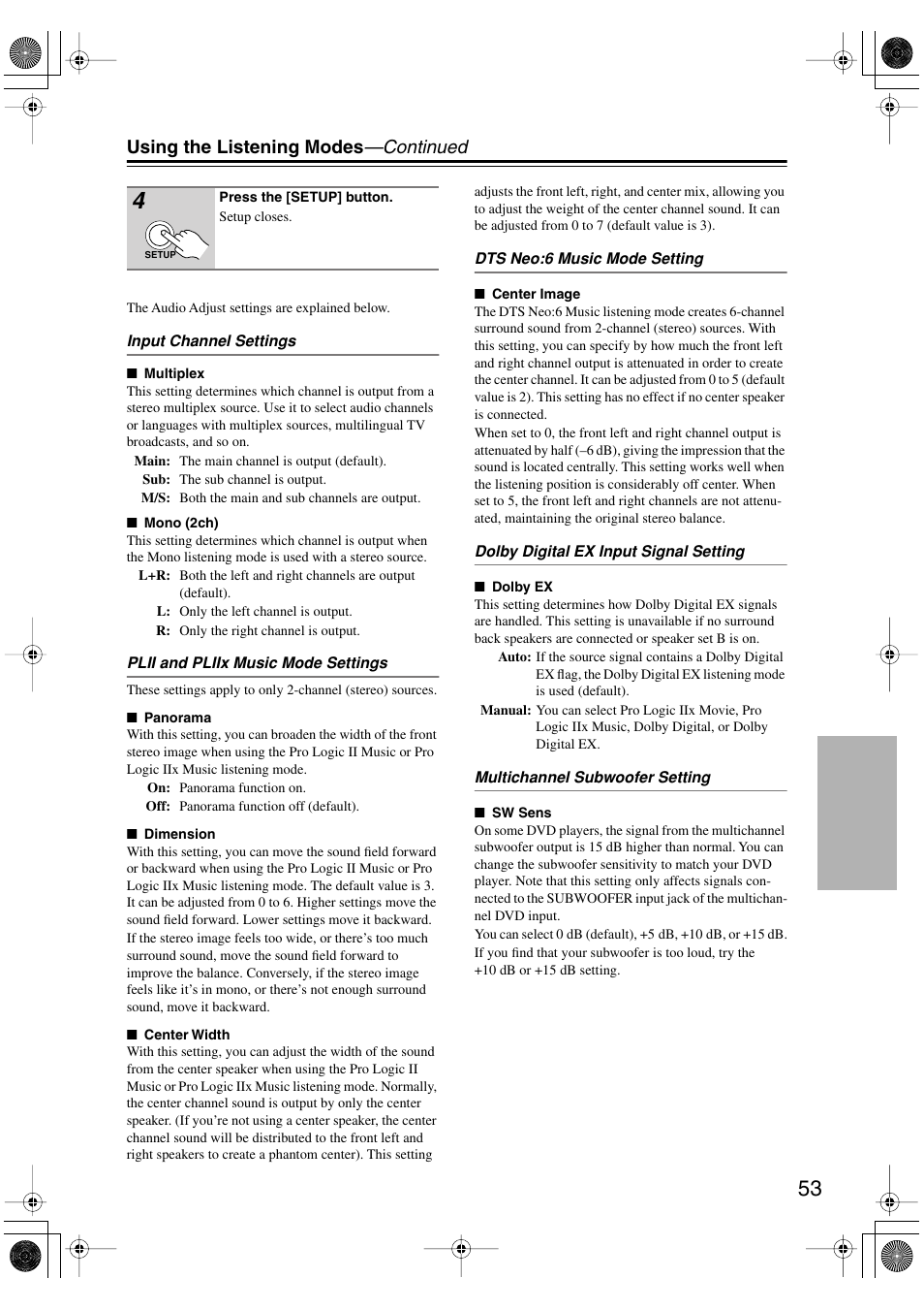 Using the listening modes —continued | Onkyo TX-SR8450 User Manual | Page 53 / 80