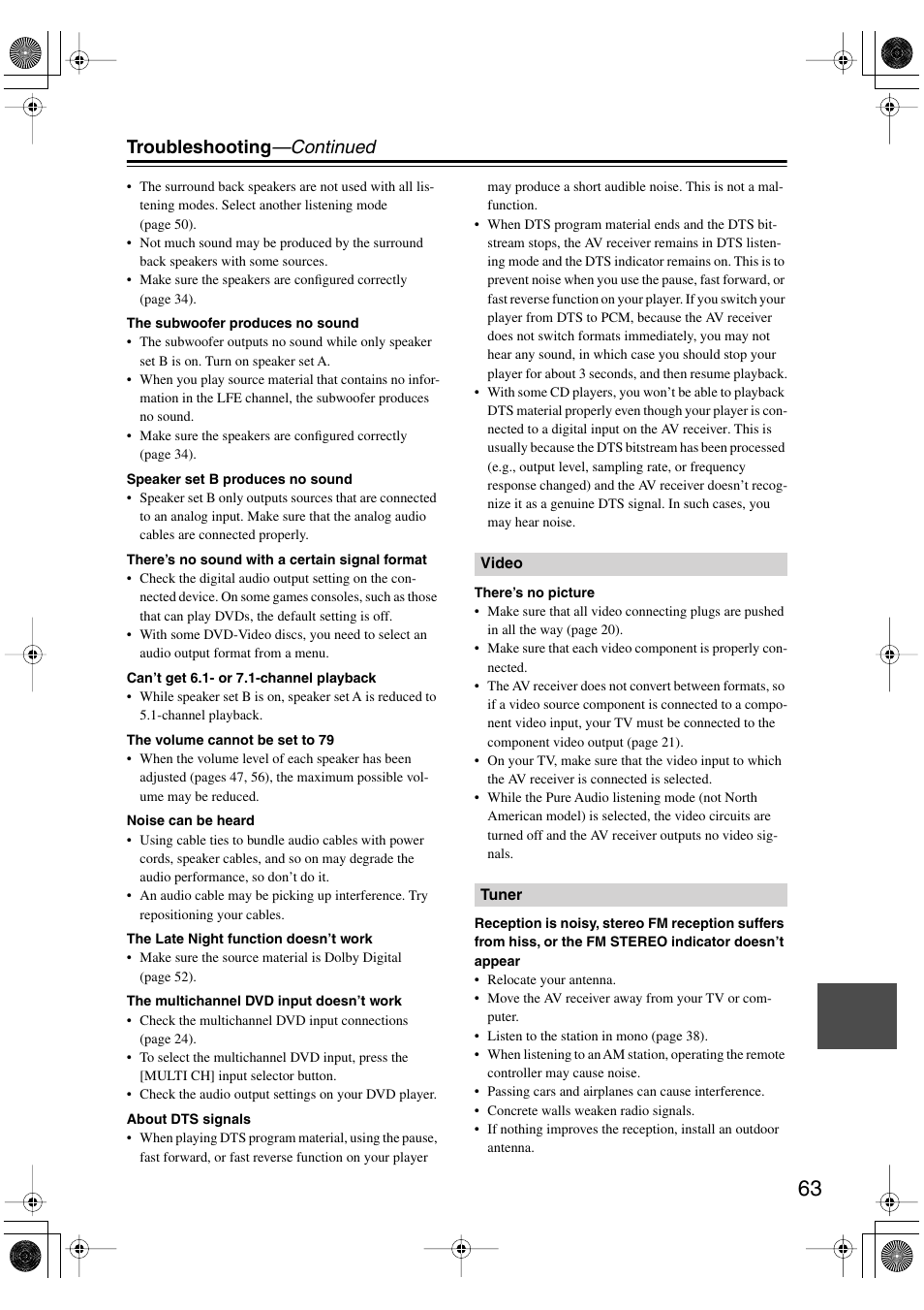 Troubleshooting —continued | Onkyo TX-SR8450 User Manual | Page 63 / 80
