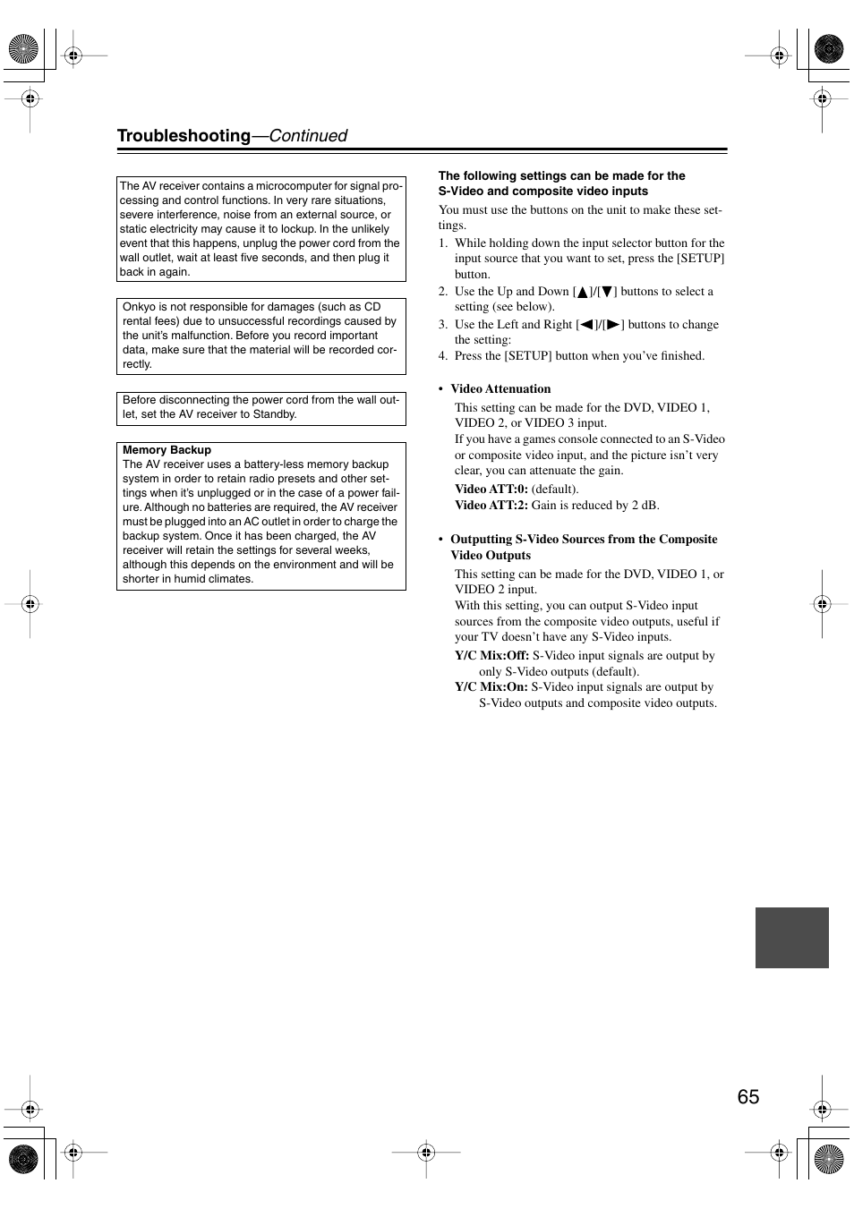 Troubleshooting —continued | Onkyo TX-SR8450 User Manual | Page 65 / 80