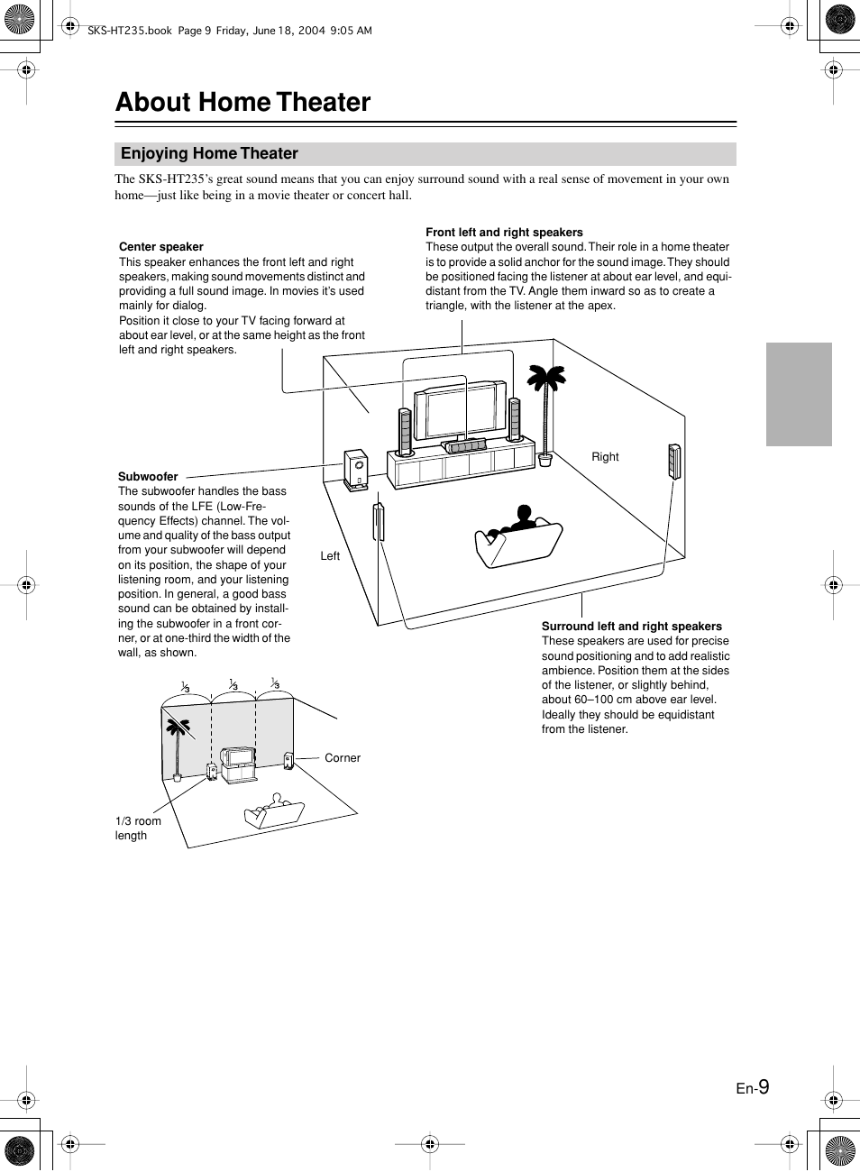 About home theater | Onkyo SKS-HT235 User Manual | Page 9 / 24