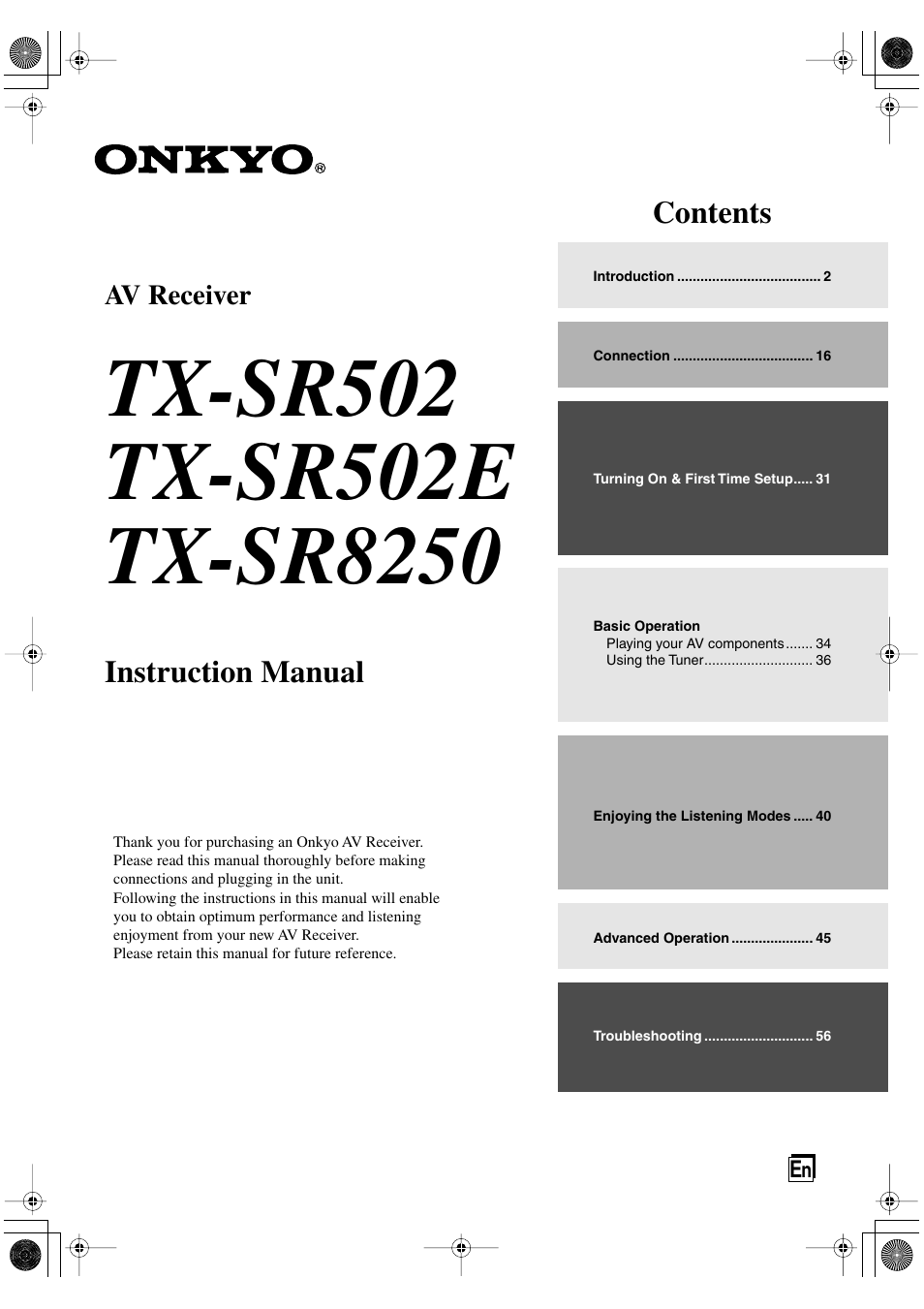 Onkyo TX-SR502 User Manual | 60 pages