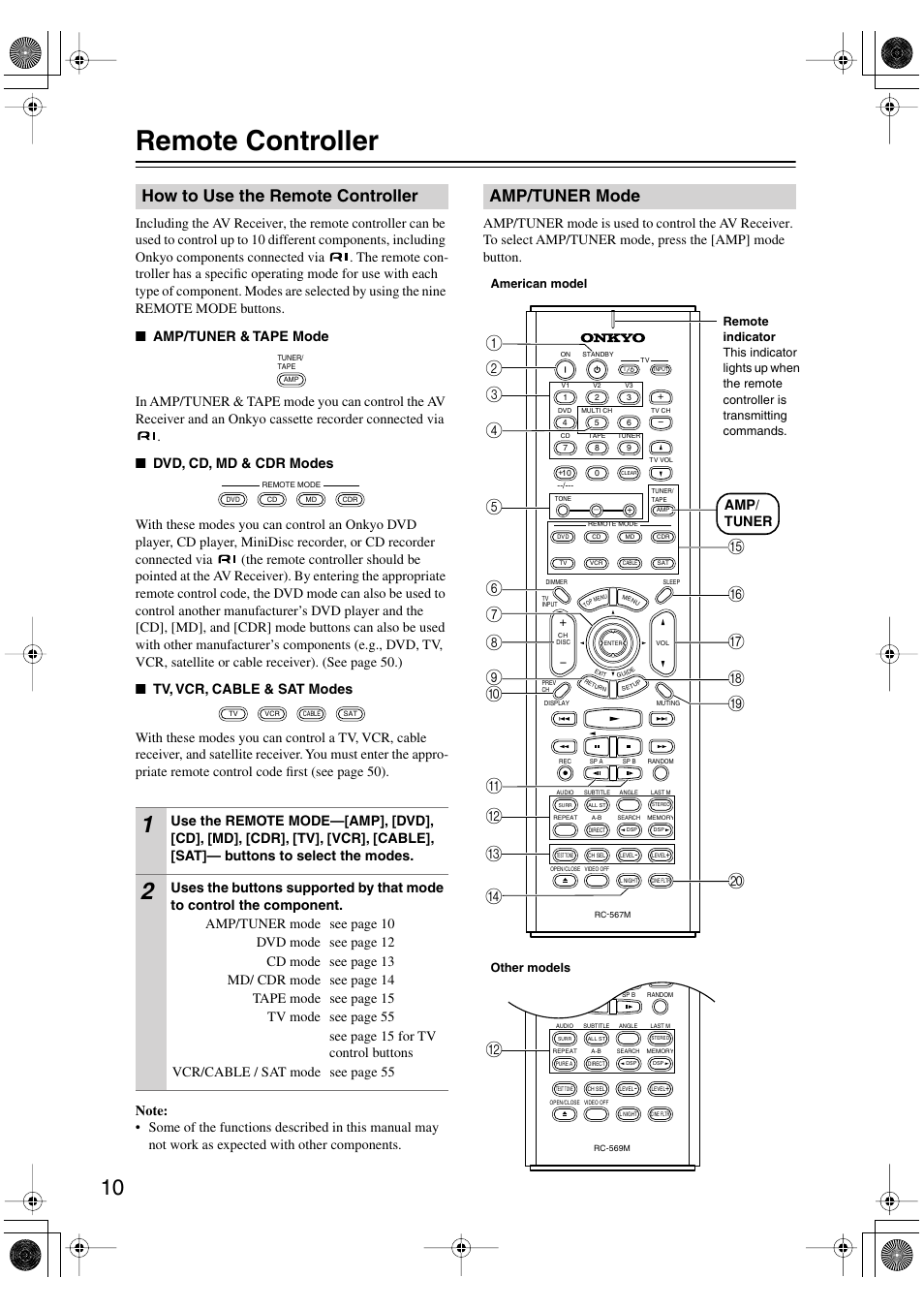 Remote controller, How to use the remote controller, Amp/tuner mode | Amp/ tuner | Onkyo TX-SR502 User Manual | Page 10 / 60