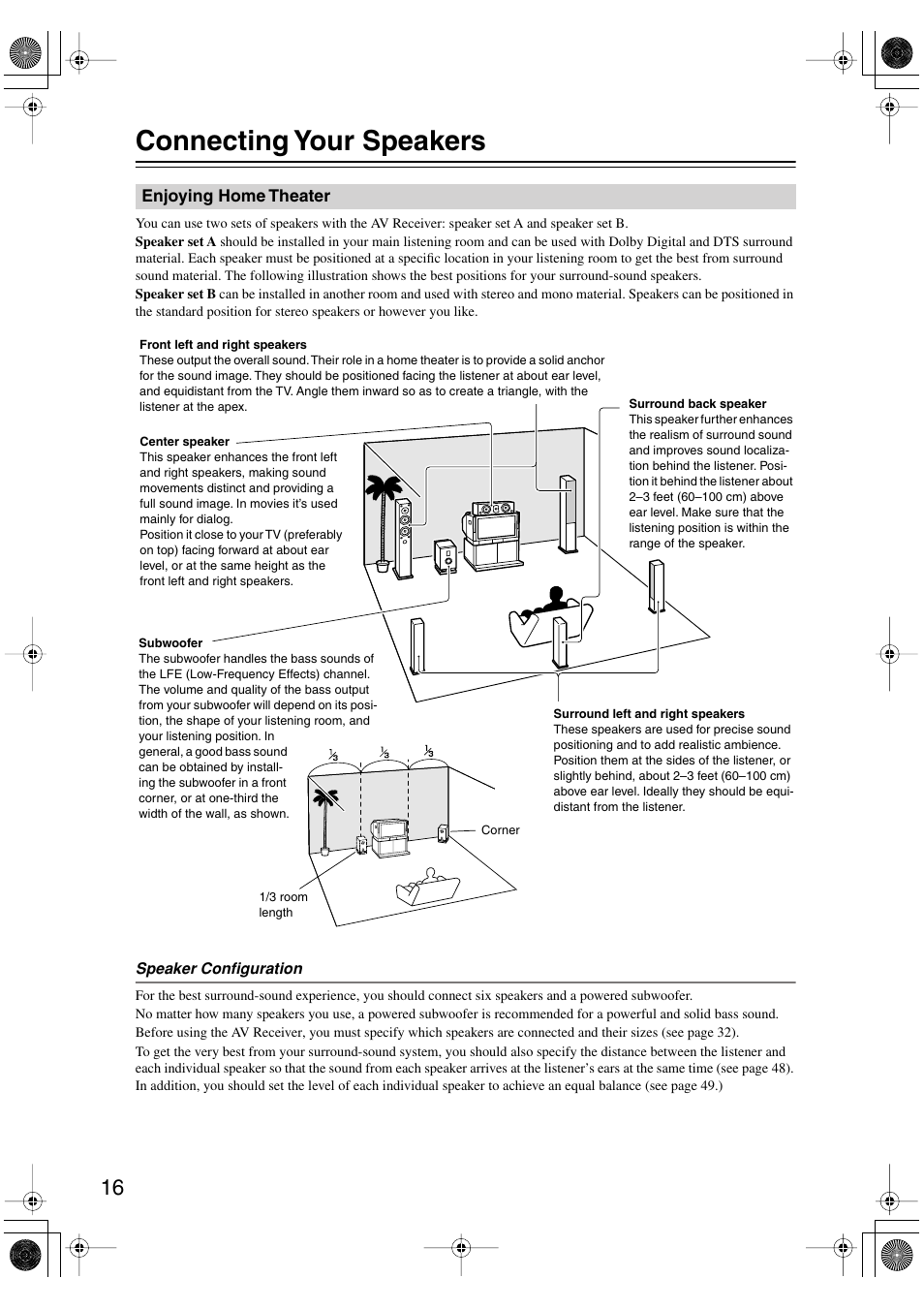 Connecting your speakers | Onkyo TX-SR502 User Manual | Page 16 / 60