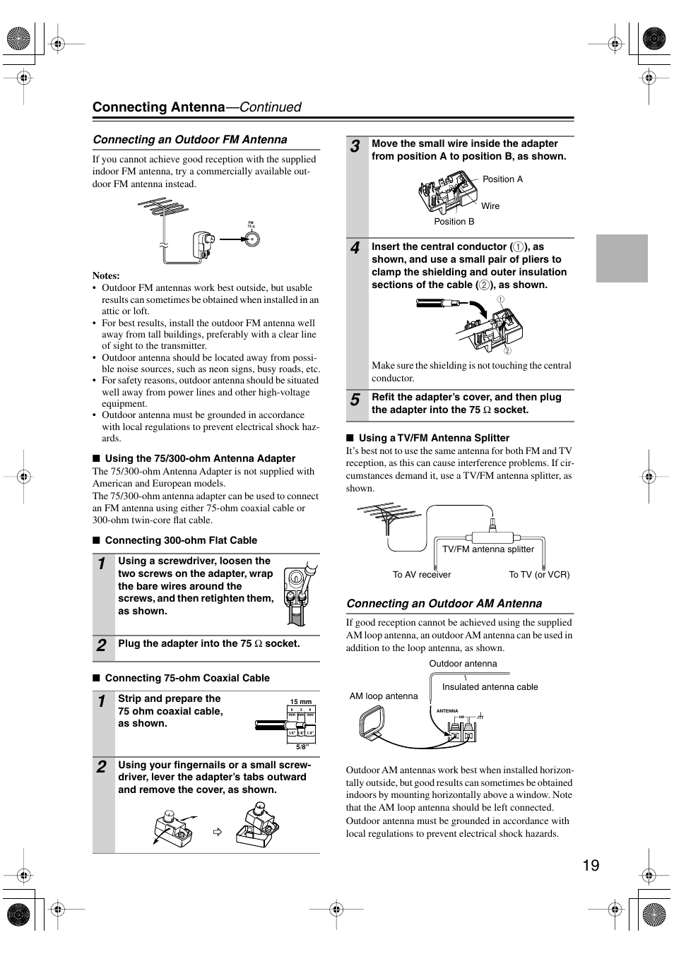 Connecting antenna —continued | Onkyo TX-SR502 User Manual | Page 19 / 60