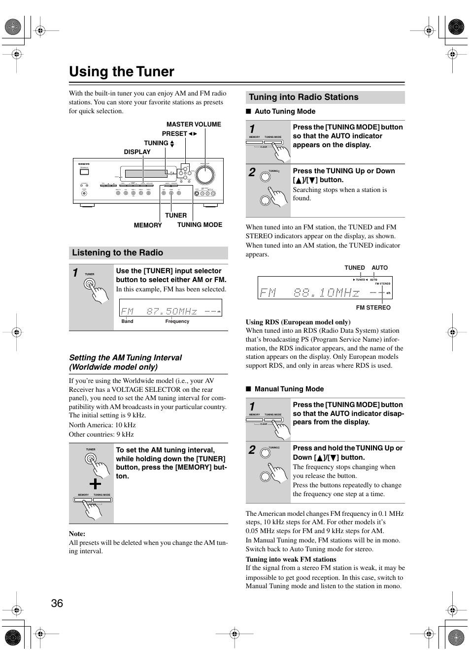 Using the tuner | Onkyo TX-SR502 User Manual | Page 36 / 60