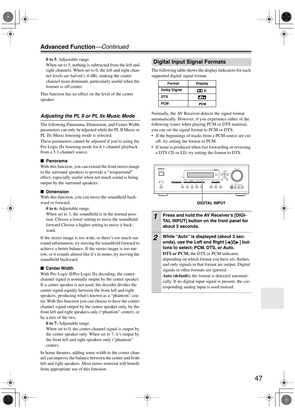 Advanced function —continued | Onkyo TX-SR502 User Manual | Page 47 / 60