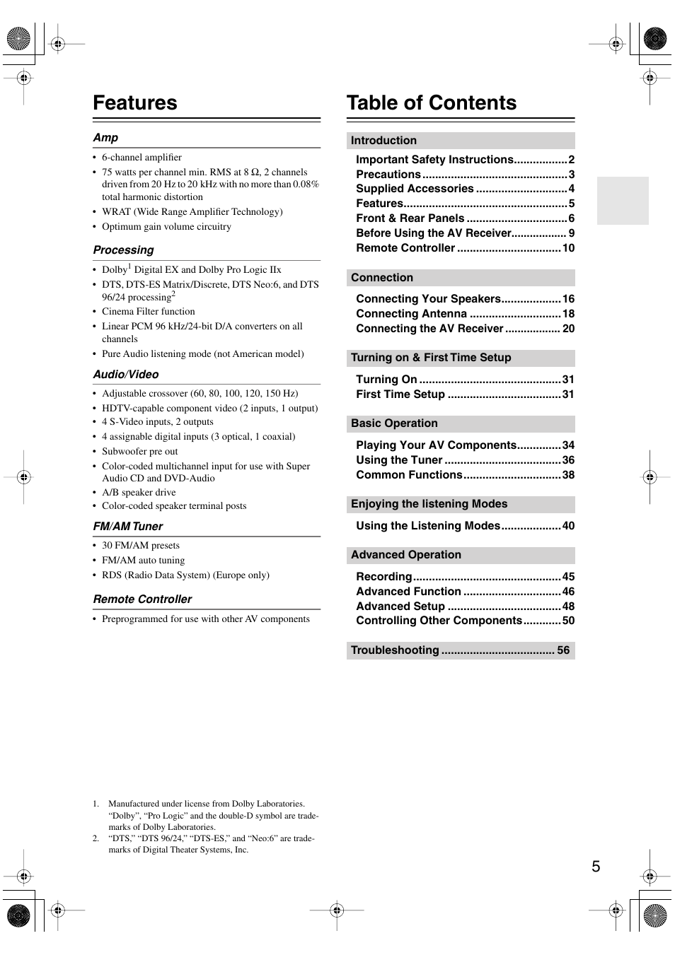 Onkyo TX-SR502 User Manual | Page 5 / 60