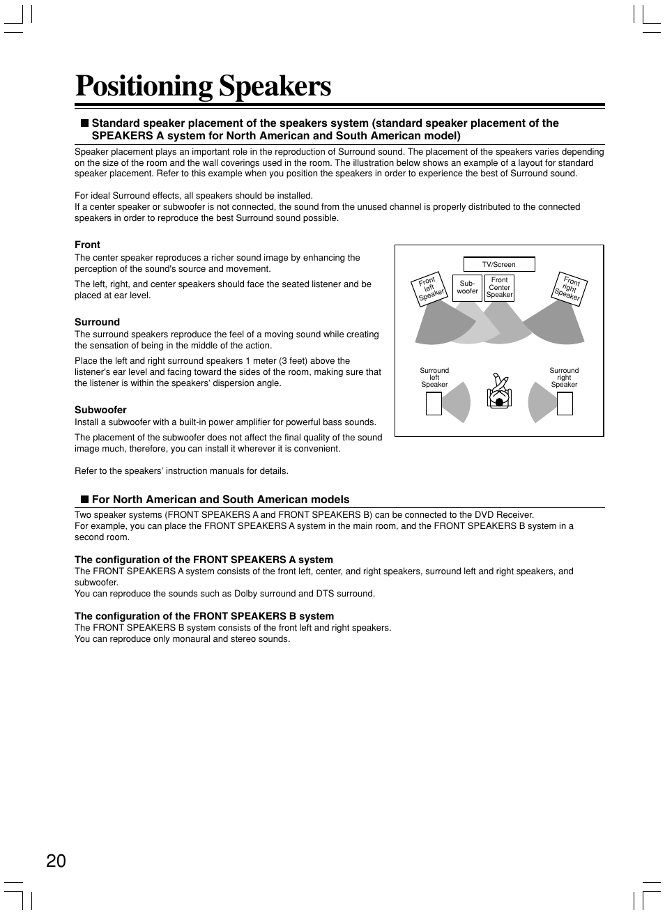 Positioning speakers | Onkyo DR-S2.2 User Manual | Page 20 / 88