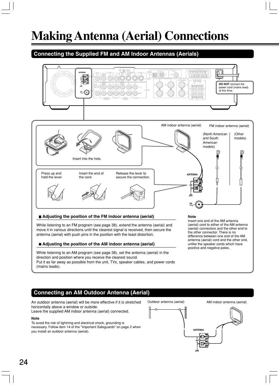 Making antenna (aerial) connections, Connecting an am outdoor antenna (aerial) | Onkyo DR-S2.2 User Manual | Page 24 / 88