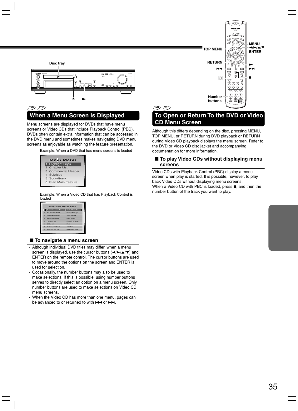 When a menu screen is displayed | Onkyo DR-S2.2 User Manual | Page 35 / 88