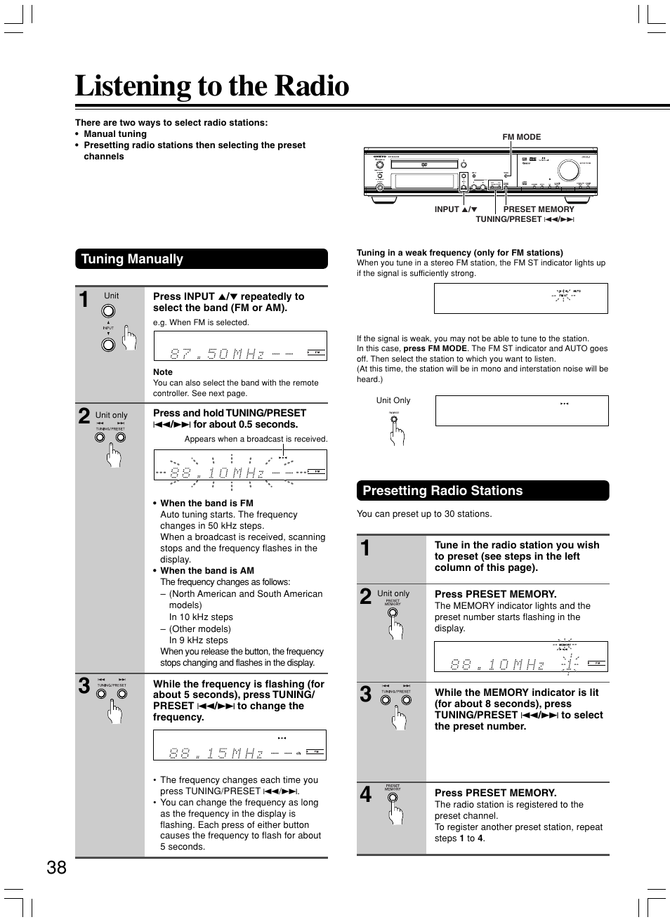 Listening to the radio | Onkyo DR-S2.2 User Manual | Page 38 / 88