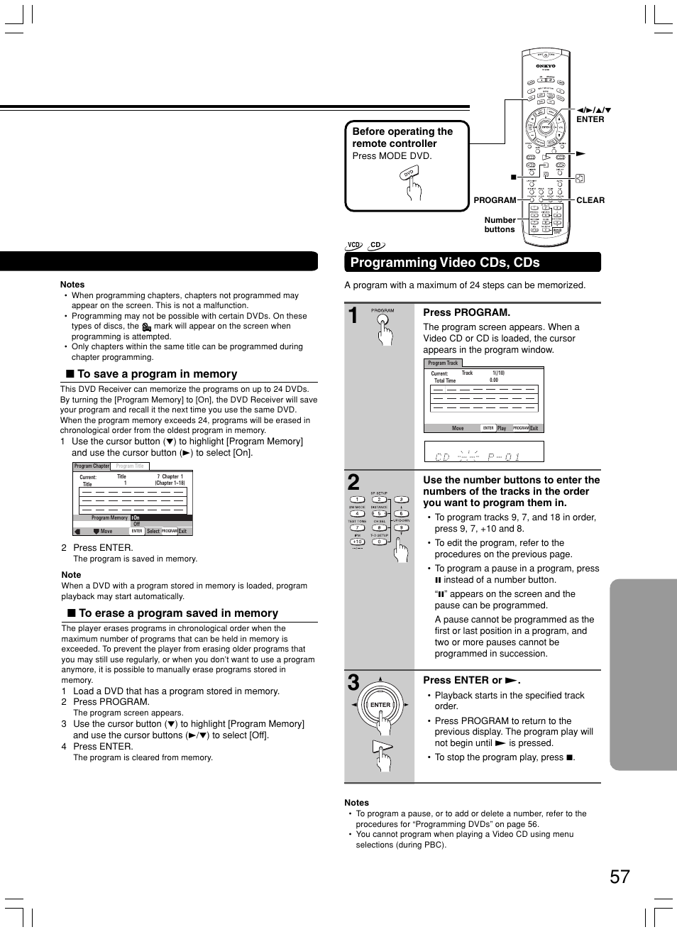 Programming video cds, cds | Onkyo DR-S2.2 User Manual | Page 57 / 88