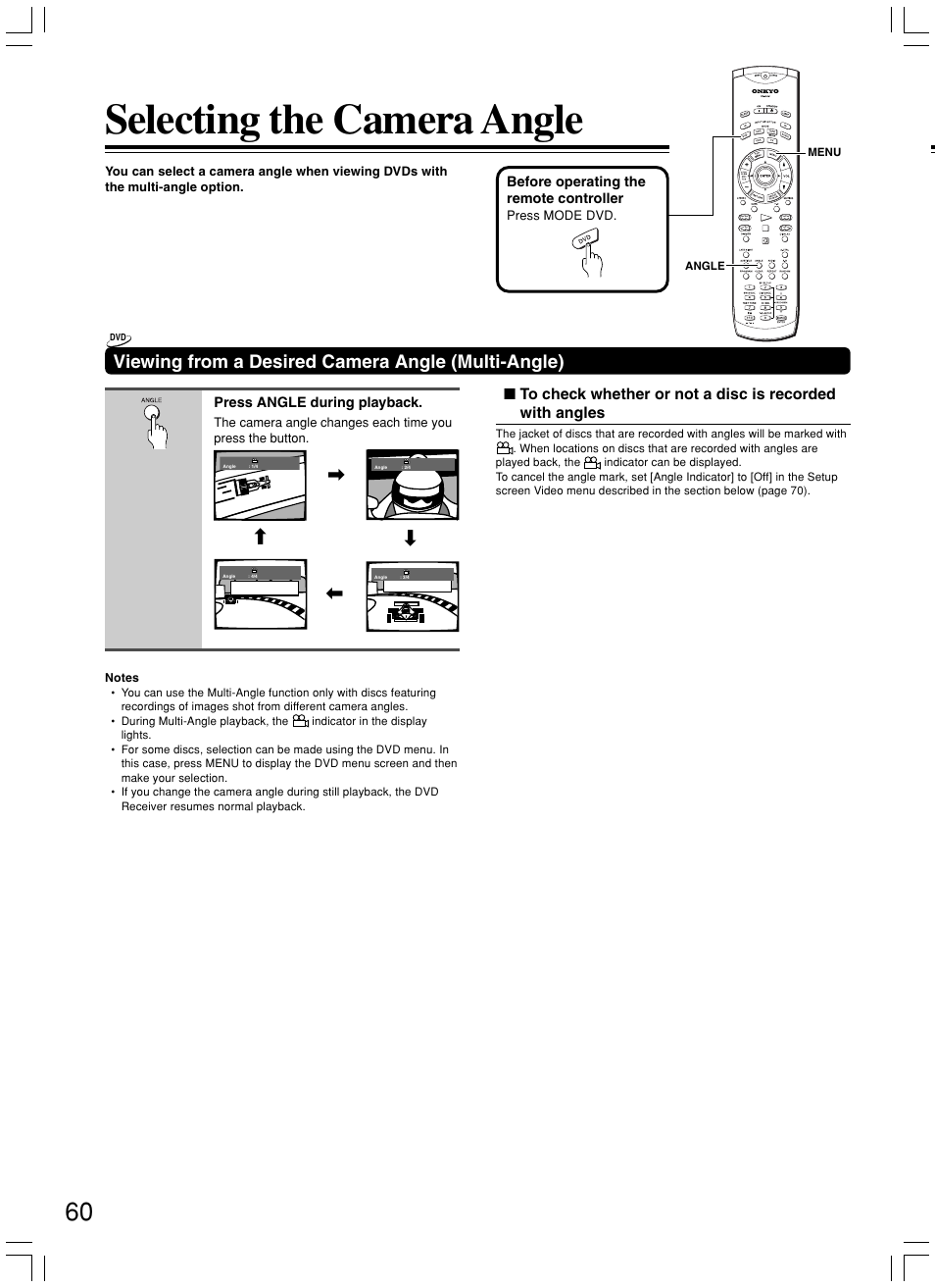 Selecting the camera angle, Viewing from a desired camera angle (multi-angle) | Onkyo DR-S2.2 User Manual | Page 60 / 88