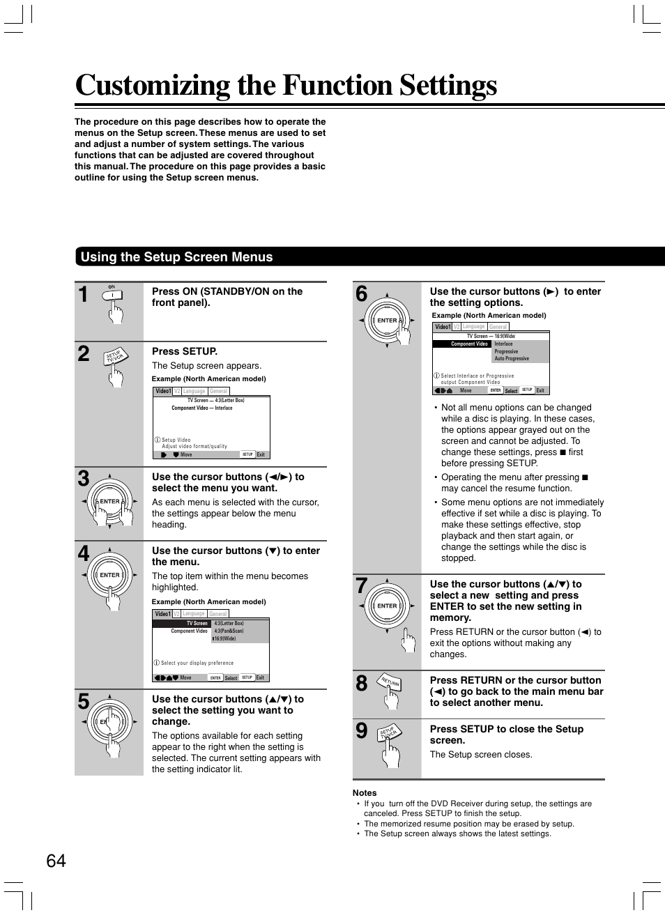 Customizing the function settings, Using the setup screen menus | Onkyo DR-S2.2 User Manual | Page 64 / 88