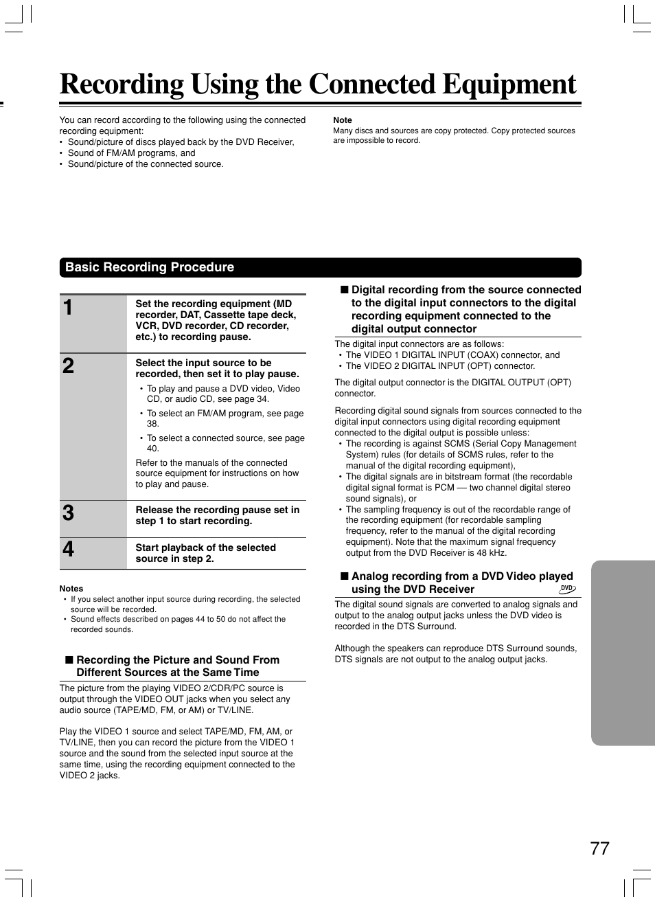 Recording using the connected equipment | Onkyo DR-S2.2 User Manual | Page 77 / 88