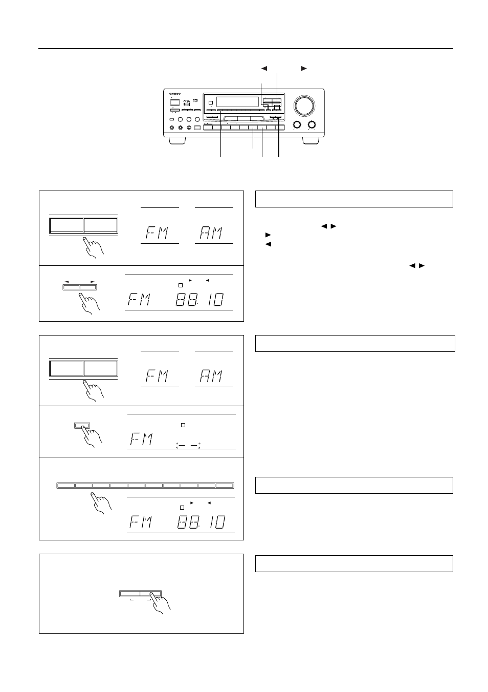 Tuning in a radio station, Press the fm or am button, Use the tuning ã/® buttons to change the freque | Press the direct tuning button, Enter the frequency using the number buttons wh | Onkyo TX-SE550 User Manual | Page 24 / 36