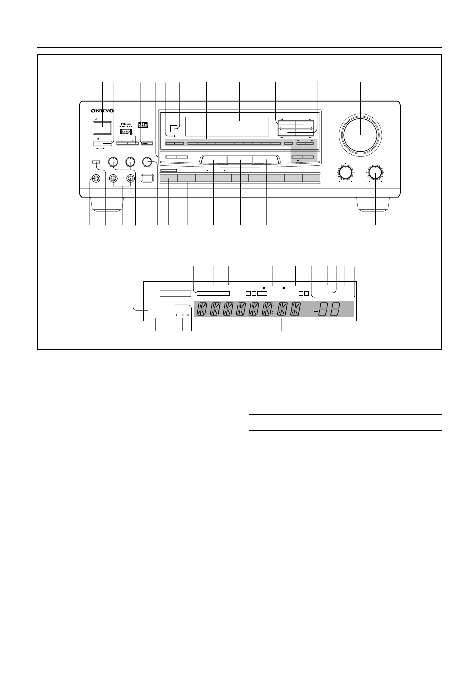 Control positions and names, Standby/on button [9, 11, Power switch [9, 11 | Key control buttons [22, 23, Vocal cancel button [22, 23, Speakers a/b button [16, 18, Standby indicator [5, 11, Remote control sensor [5, Tuner operation buttons 8. scan button [25] 8, Display (refer to the “display” illustration.) | Onkyo TX-SE550 User Manual | Page 32 / 36