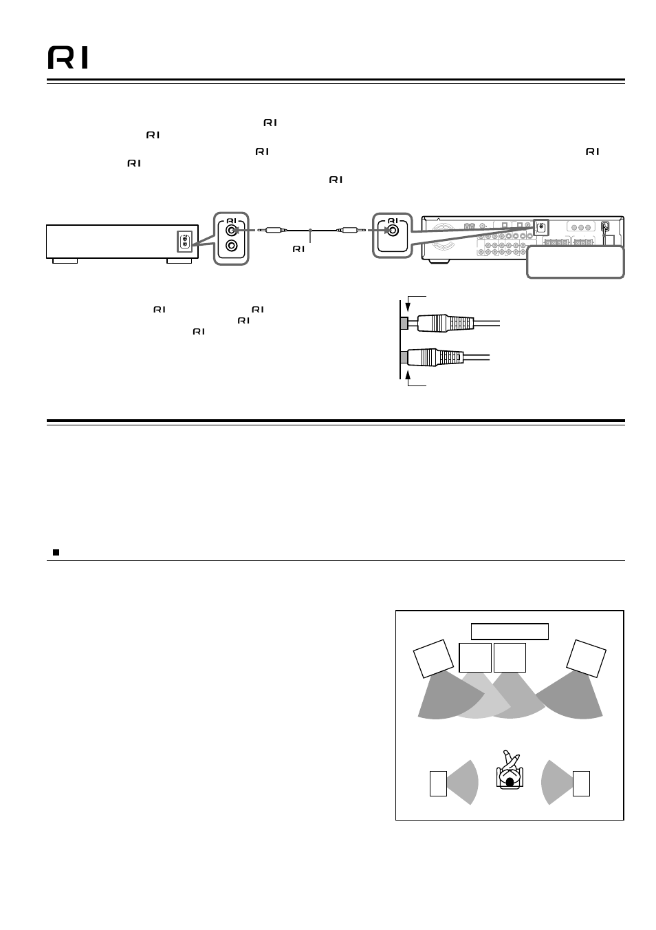 Positioning speakers, Z connection for the onkyo cassette tape deck, Front | Surround, Subwoofer, The configuration of the speakers b system, The configuration of the speakers a system, Onkyo cassette tape deck | Onkyo DR-2000 User Manual | Page 12 / 72