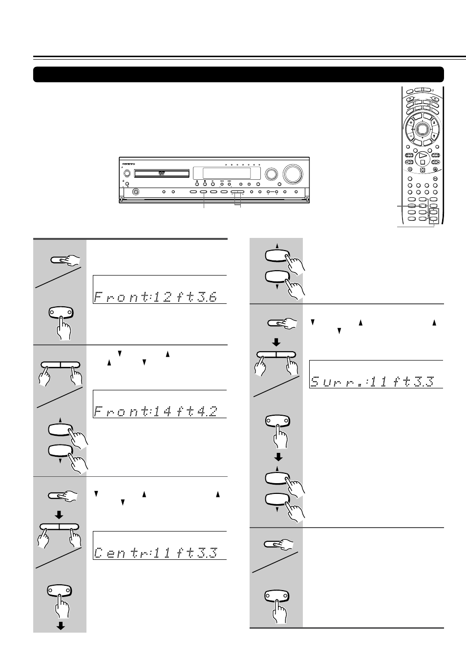 Speaker setup, Press distance, The normal display resumes | Unit, Distance, Up/ down | Onkyo DR-2000 User Manual | Page 20 / 72