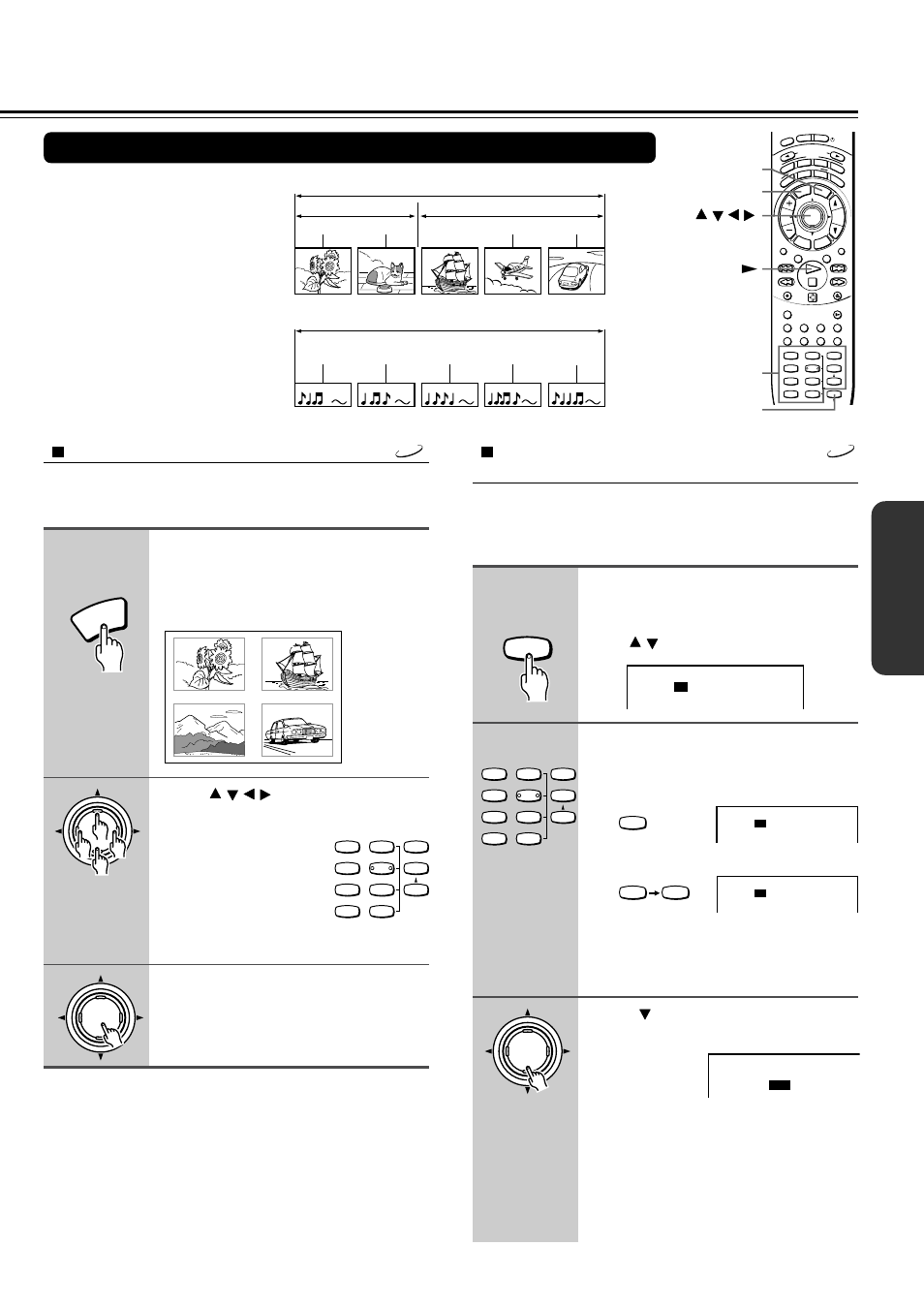 Locating a specific title/chapter/track/location, Locating a title using the title menu, Press / / / to select the title you want | Press enter, Press search, Press to highlight the number next to “chapter, The title menu appears on the tv screen, Continued on next page.) | Onkyo DR-2000 User Manual | Page 25 / 72