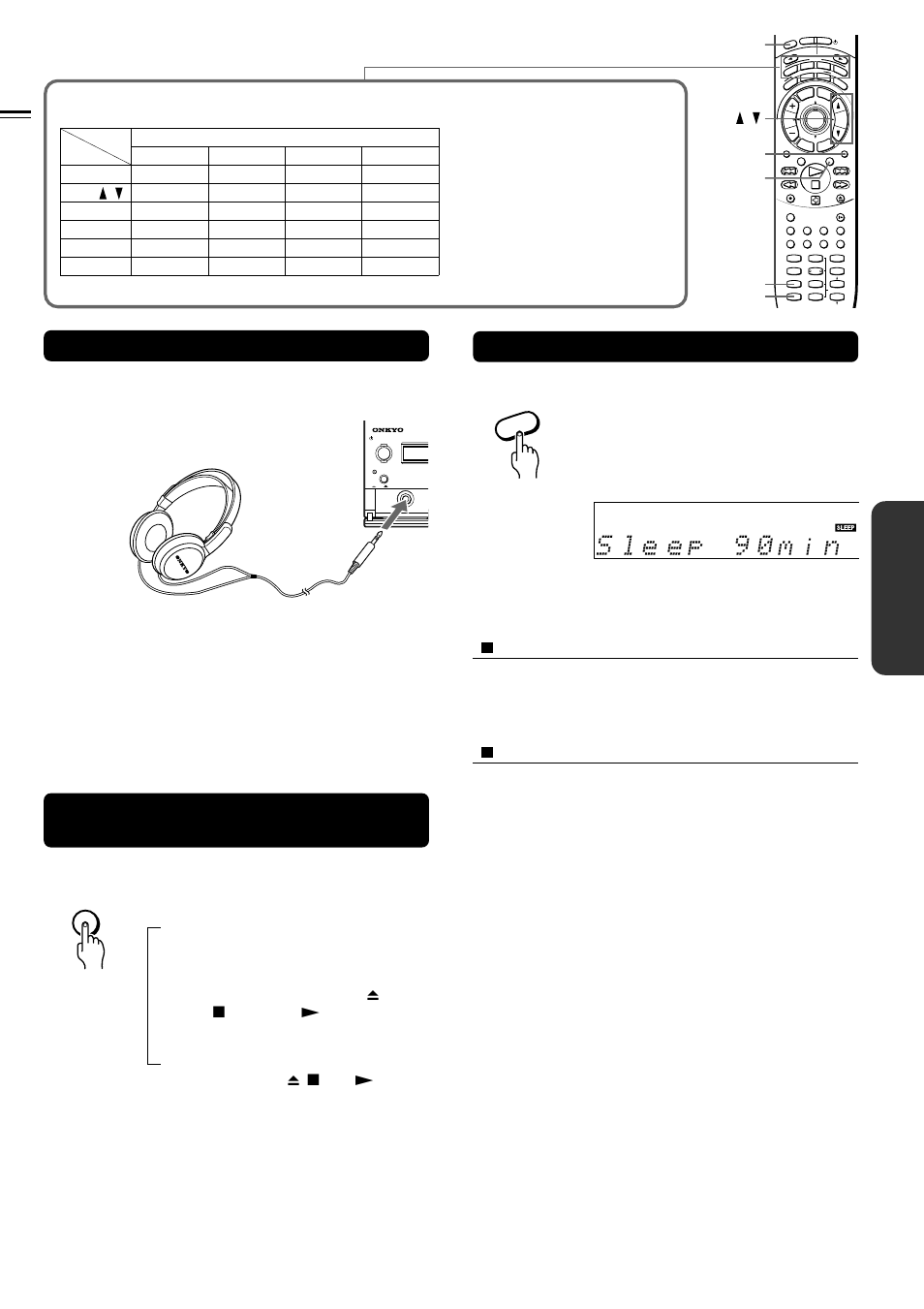 Listening through headphones, Using the sleep timer, Checking the remaining time | Canceling the sleep timer | Onkyo DR-2000 User Manual | Page 33 / 72