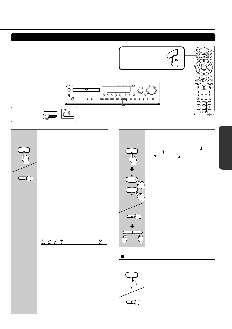 Saving the adjusted values, Press test tone, Press mode audio first | Up/ down, Ch sel test tone, Ch sel, Au dio, Test tone remote controller remote controller, Unit, Unit test tone | Onkyo DR-2000 User Manual | Page 39 / 72