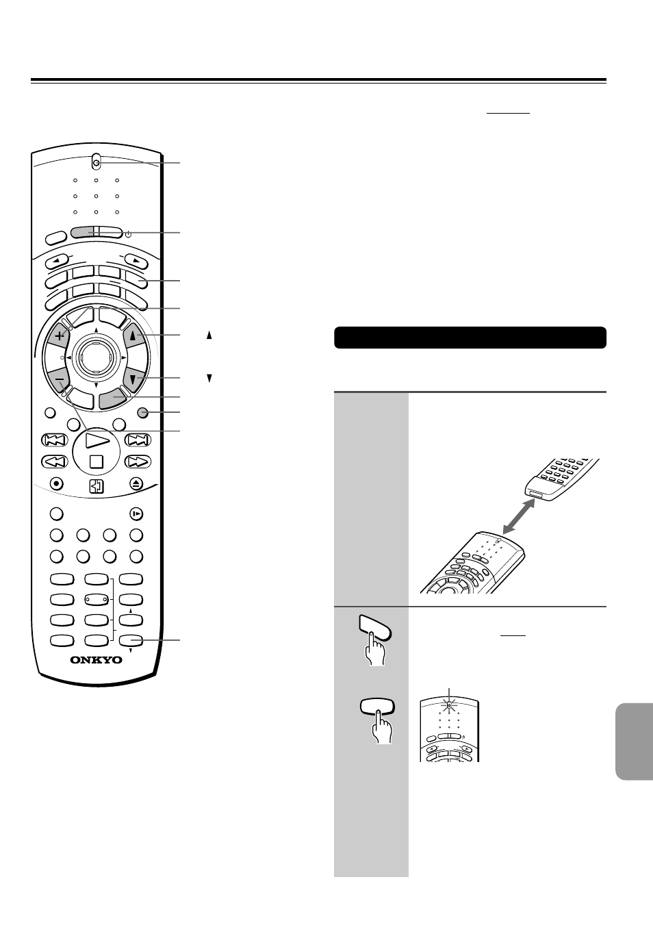 Programming the remote controller to your tv, Programming the remote controller, Vol ch – muting | Search mode tv | Onkyo DR-2000 User Manual | Page 63 / 72