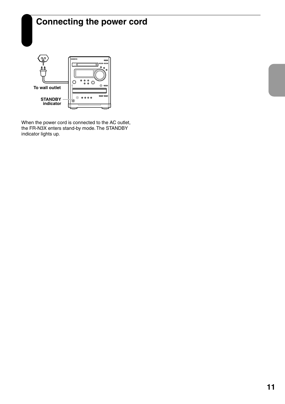 Connecting the power cord | Onkyo FR-N3X User Manual | Page 11 / 72