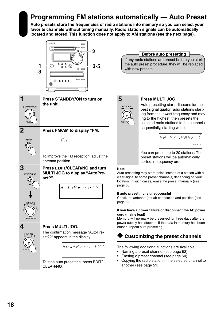 Customizing the preset channels | Onkyo FR-N3X User Manual | Page 18 / 72