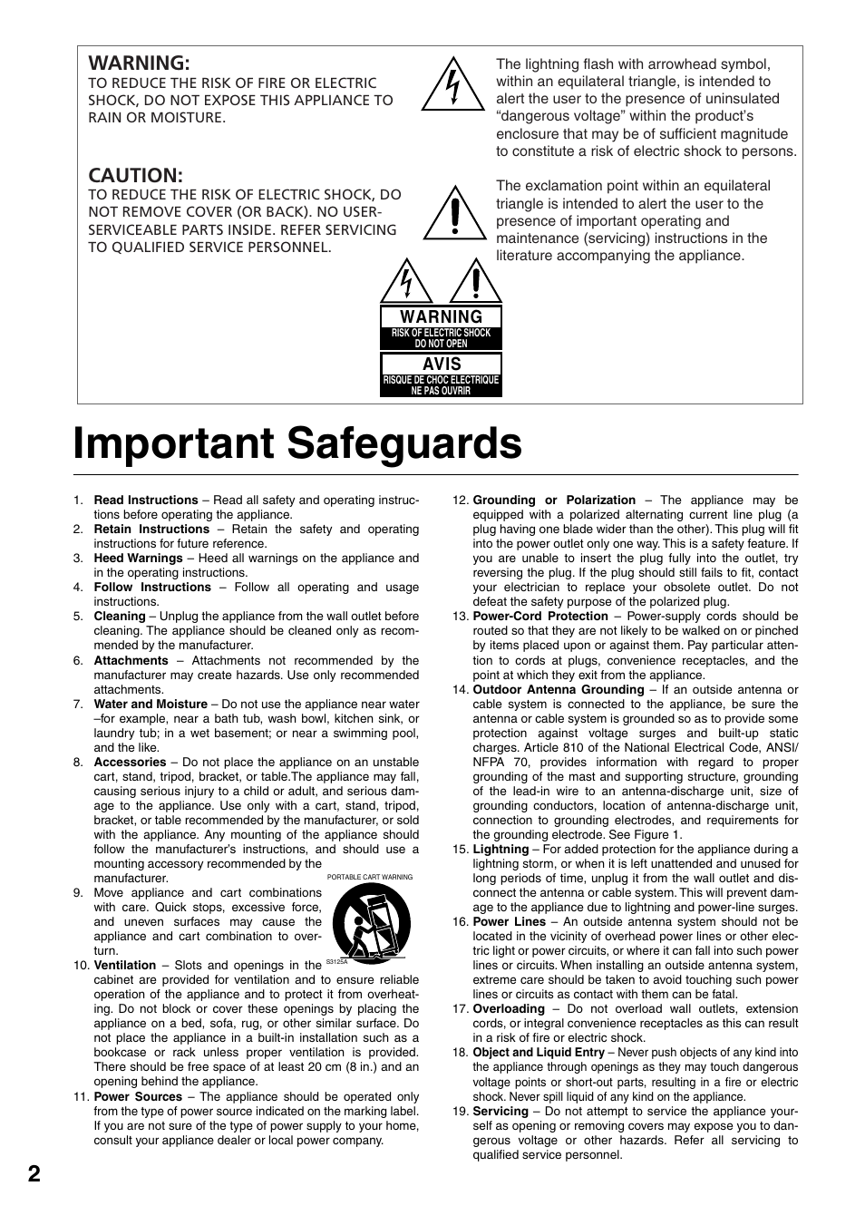 Important safeguards, Caution, Warning | Avis | Onkyo FR-N3X User Manual | Page 2 / 72