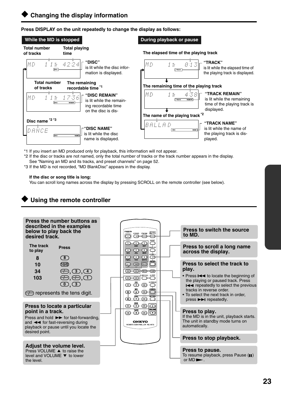 Changing the display information, Using the remote controller | Onkyo FR-N3X User Manual | Page 23 / 72