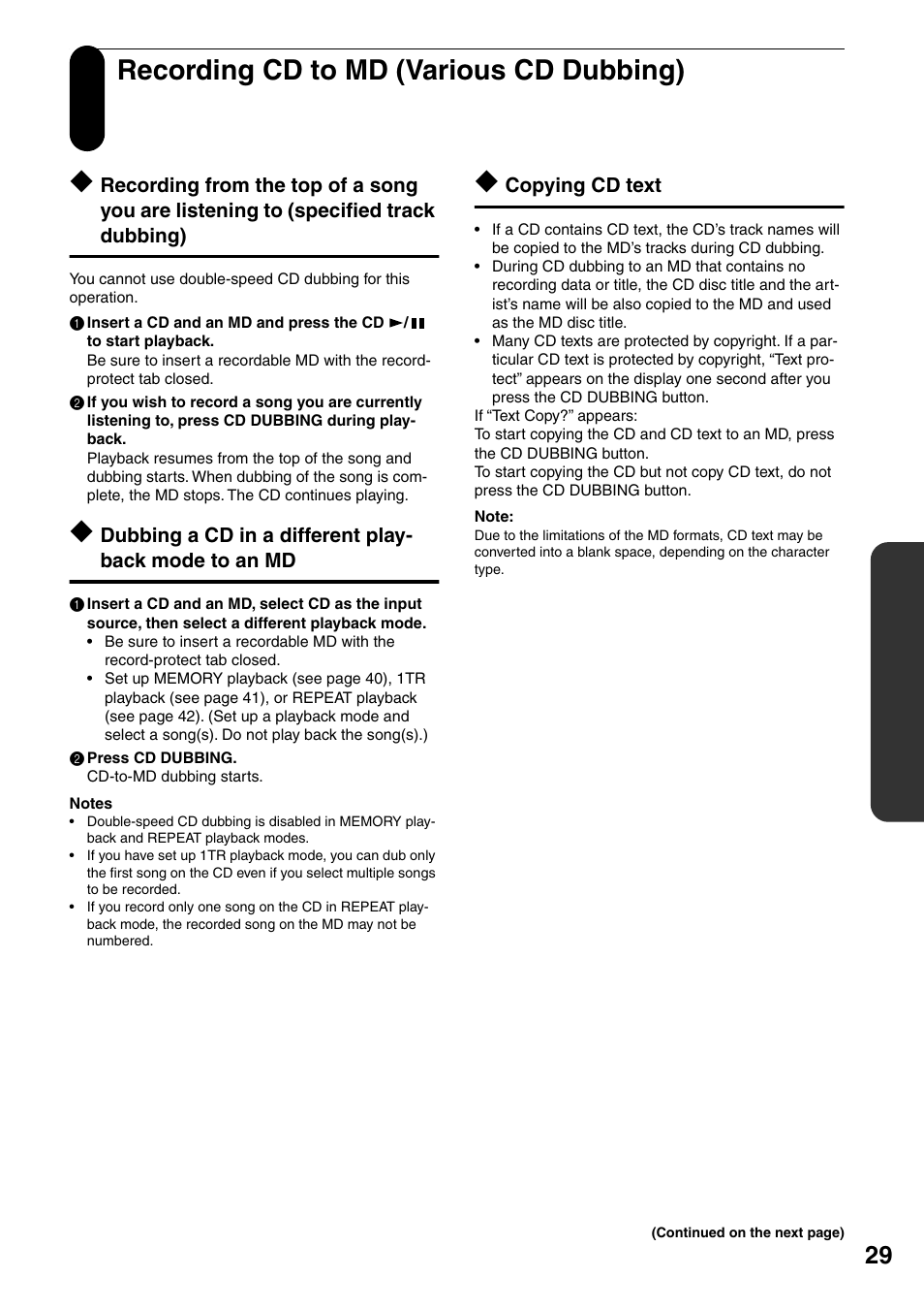 Recording cd to md (various cd dubbing) | Onkyo FR-N3X User Manual | Page 29 / 72
