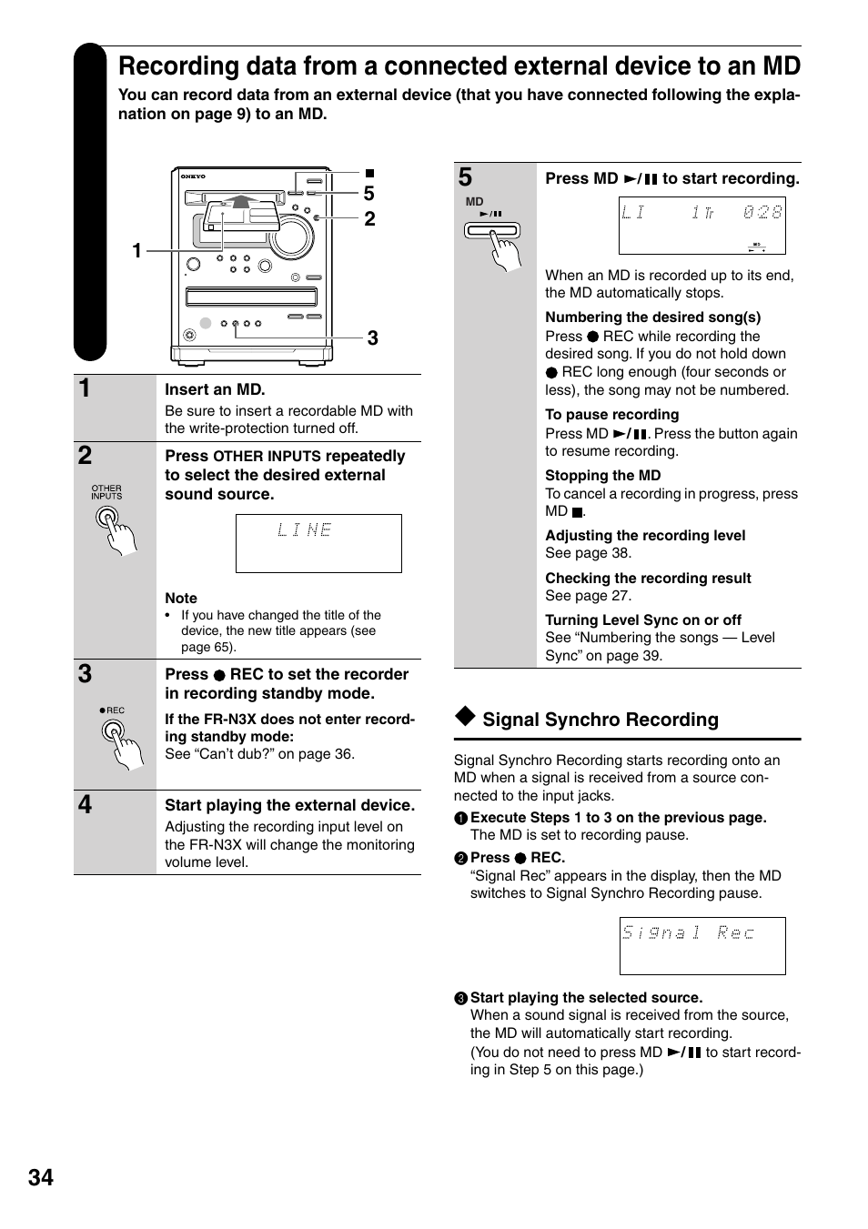 Signal synchro recording | Onkyo FR-N3X User Manual | Page 34 / 72