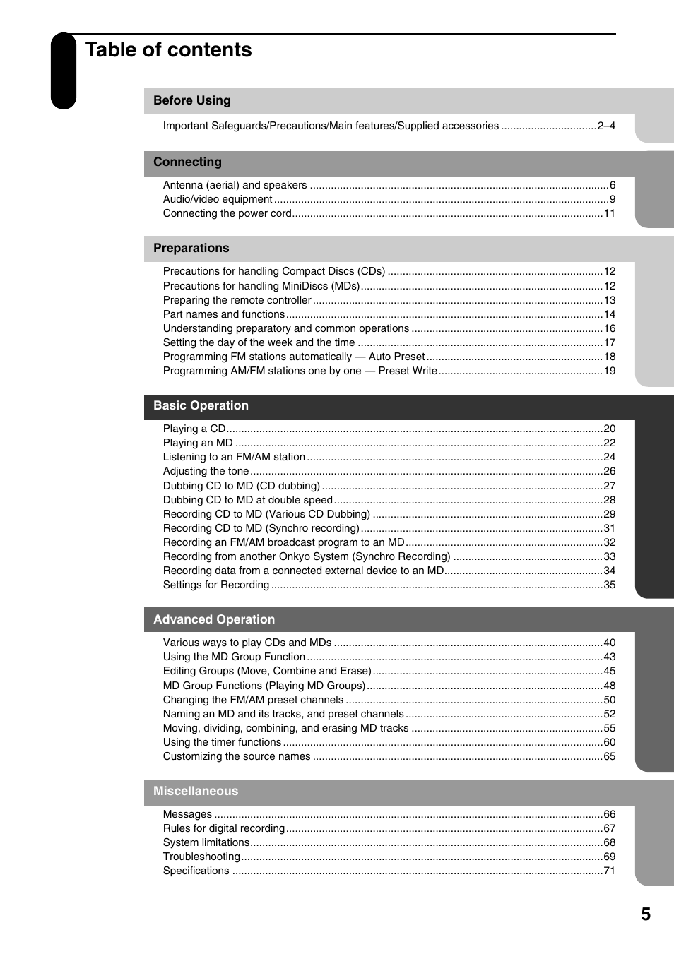 Onkyo FR-N3X User Manual | Page 5 / 72