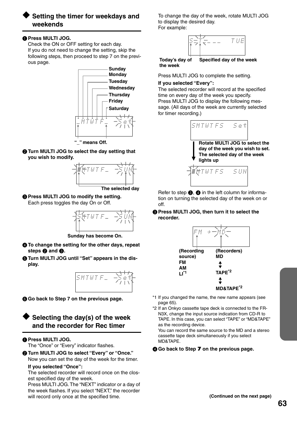 Setting the timer for weekdays and weekends | Onkyo FR-N3X User Manual | Page 63 / 72